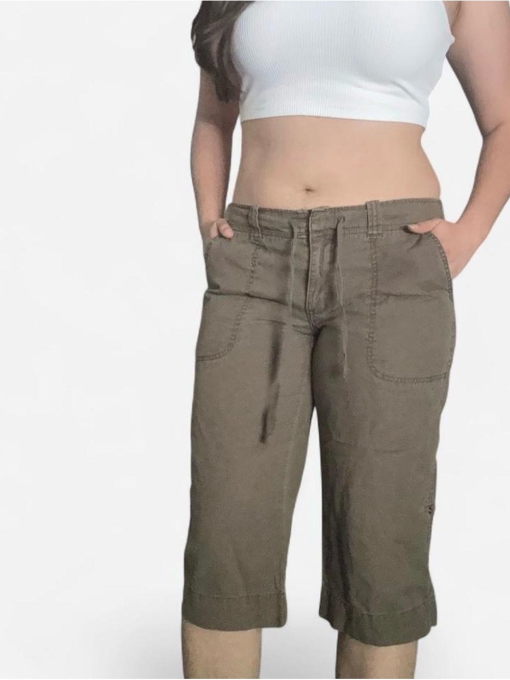 Y2K 90s Calvin Klein Low Rise Khaki Utility Capris w/ Button Detail Size12